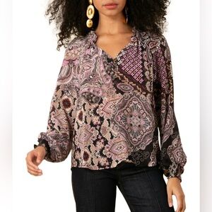 Hale Bob Black and Pink Paisley Blouse